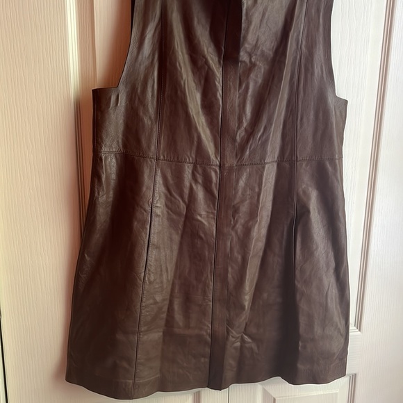 Designer Lafayette 148 New York Brown High Quality Leather Mini Dress - Picture 2 of 10